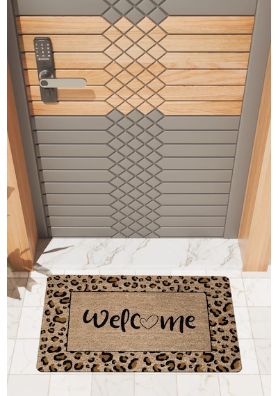 Rugmood Modern Dijtal Baskı Leopar Welcome Kapı Önü Paspası Çok Renkli