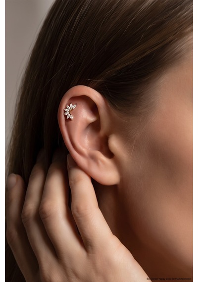 Tiara 18 Ayar Sarı Altın Kaplama Gümüş Conch-helix Piercing