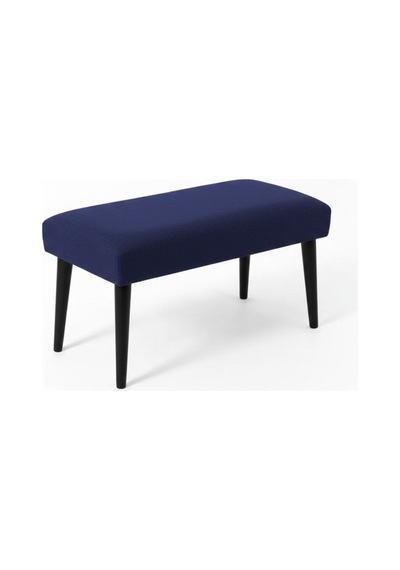 Waterybrook Bench Bank - Keten Kumaş - Siyah Ahşap Ayaklı - 90x45 Cm - Modern Retro Tasarım - Oturma Pufu Lacivert