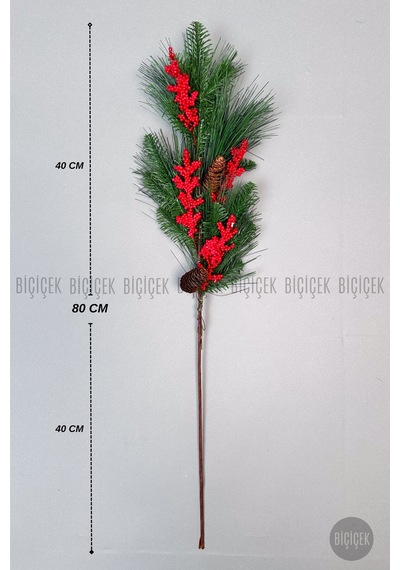 Koki Na 80 Cm Bol Meyveli Ve Kozalakli Yilbaşi Bi Tki Si Tek Dal Yeşil