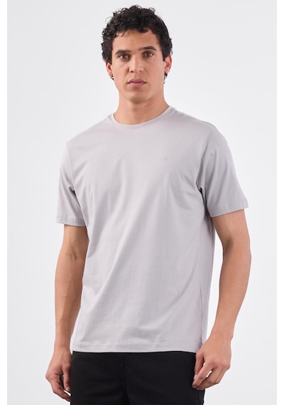 Dufy Gri Bisiklet Yaka Pamuklu Düz Renk Slim Fit Erkek T-shirt Gri