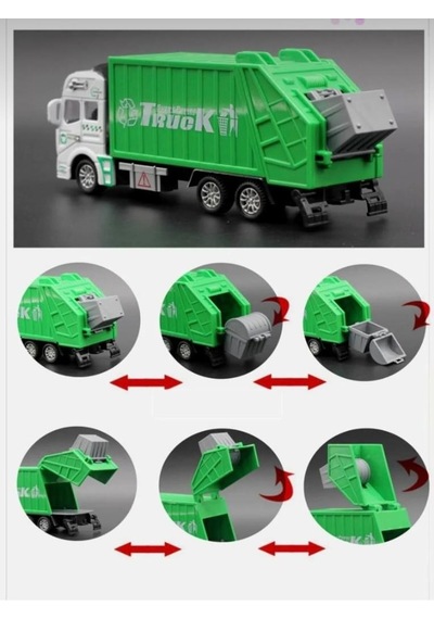 Oyuncak Çöp Kamyonu Sesli Işıklı Çarp Dön Özellikli Hareketli Çöp Arabası 1/20 Ölçek 25 Cm