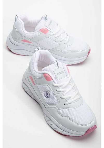 Queen Step Kadın Rahat Tekstil Spor Ayakkabı Step-100 Beyaz - Pembe