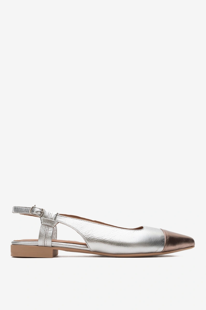 Dericlub Kadın Sivri Burun Açık Topuk Loafer Ayakkabı Gerçek Deri Fr 259713 Gümüş