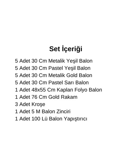 2 Yaş Safari Temalı Folyo Kaplan Yeşil Sarı Gold Balonlar Gold Rakam Doğum Günü Süsü Sarı - Yeşil