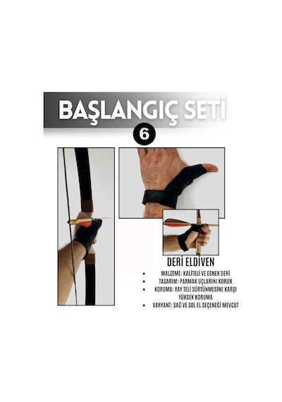 Geleneksel Okçuluk Lamine 'vav' Set- Vav Yay + 5 Ok + Zihgir + Tirkeş + Kolçak + Eldiven