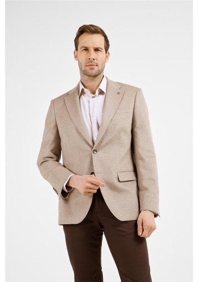 İmza Koyu Bej Mono Yaka Düz Desen 6 Drop Comfort Fit Yünlü Ceket 1002255161 Koyu Bej