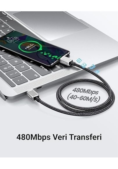 60w 3a Pd Type-c To Type-c Hızlı Şarj Ve Data Kablosu 1.5 Metre Siyah