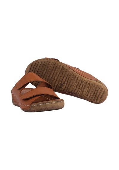 Napa Shoes Ayarlanabilir Çift Bantlı Hakiki Deri Ortopedik Rahat Taban Kadın Terlik Napa-232 Taba