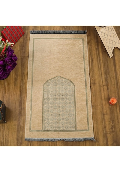 Selçuklu Desenli Lüks Şönil Seccade Vizon 66 X 120 Cm 520 Gr Çok Renkli
