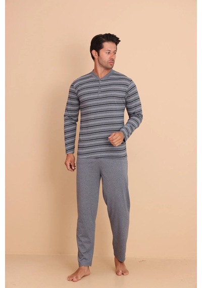 Redline Hunt Regular Erkek Uzun Kol Pijama Takımı Açık Gri