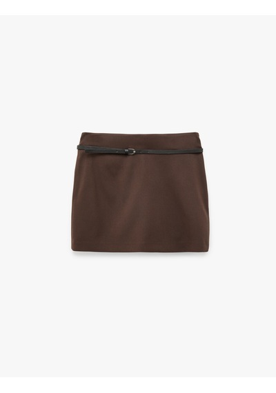 Koton Standart Bel Kemerli Şortlu Mini Etek Kahverengi 6sak40119pw Kahve