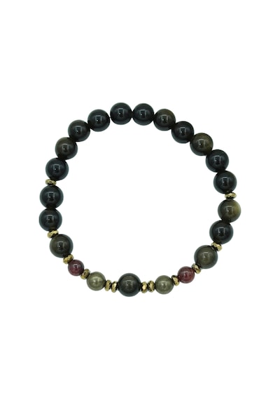 Sertifikalı Gold Obsidyen, Pirit, Lal Ve Hematit Doğal Taşlı Erkek Bileklik Seti 2'li Siyah