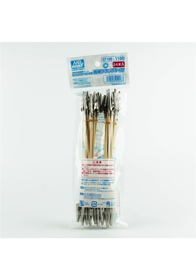 Mr.hobby Gt-100 Çift Tarafı Metal Klipsli, 19 Cm. Ahşap Çubuk, 24 Adet