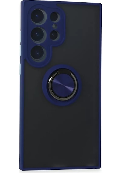Newface Samsung Galaxy S24 Ultra Kılıf Montreal Yüzüklü Silikon Kapak - Lacivert