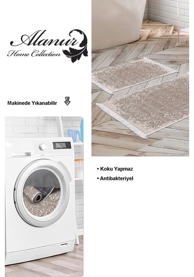 Dekoreko Kaymaz Taban Djt 2 Li Banyo Paspas Takımı Star Pamuk Saçaklı Modern 1488 Kahve