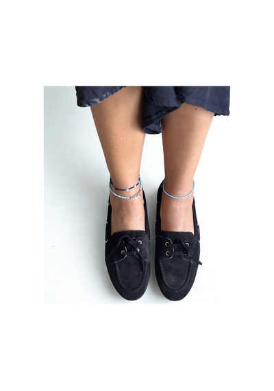 Ne&ve Shoes Siyah Süet Hakiki Deri Bağcıklı Makosen Kadın Kolej Loafer