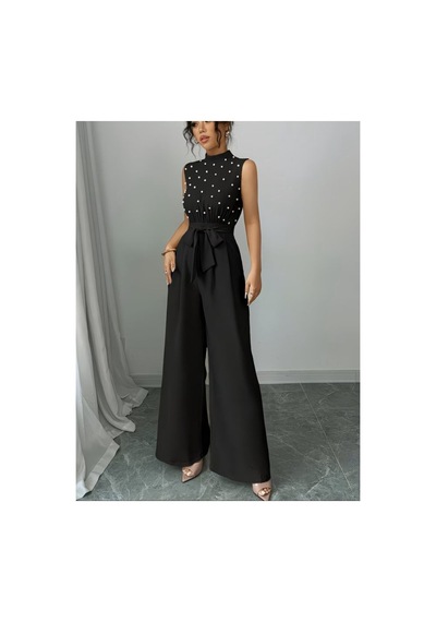 Butik İstanbul Kadın Balıkçı Yaka Kolsuz Incili Beli Kuşaklı Uzun Janjan Tulum Kırmızı