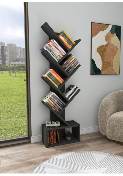 Enda Home Erine 8 Raflı Zikzak Kitaplık Antrasit