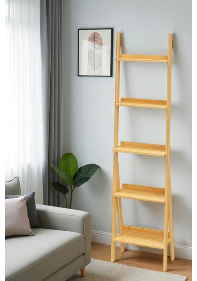 Digithome Bambu 5 Raflı Merdiven Kitaplık Banyo Düzenleyici Raf Organizer Saksılık Db-0022 Kahverengi