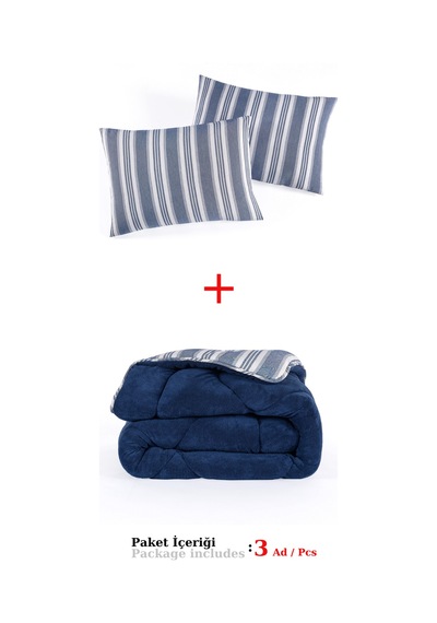 Comfort Set Yeni Nesil Wellsoft Yorganlı 3 Parça Çift Kişilik Soft Line Lacivert Lacivert