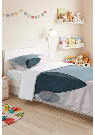 Mavi Geometrik Modern Genç Odası Tek Kişilik Pike Takımı-pudra Gri 160x220 Cm Kapitone Yatak Örtüsü Krem