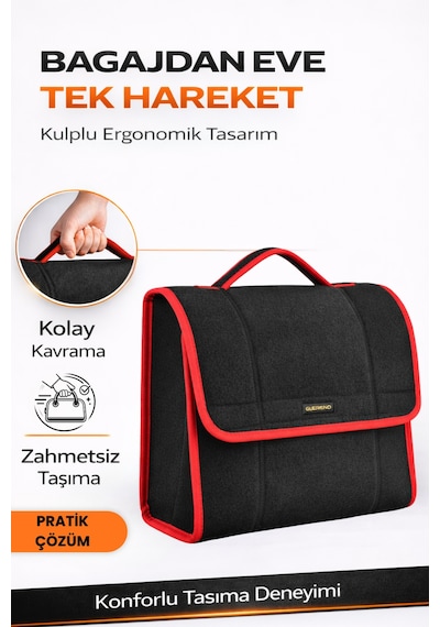 Oto Bagaj Organizer Bagaj Çantası M Boy Kaymaz Cırt Bantlı Velur Kompakt Düzenleyici - Mcx1