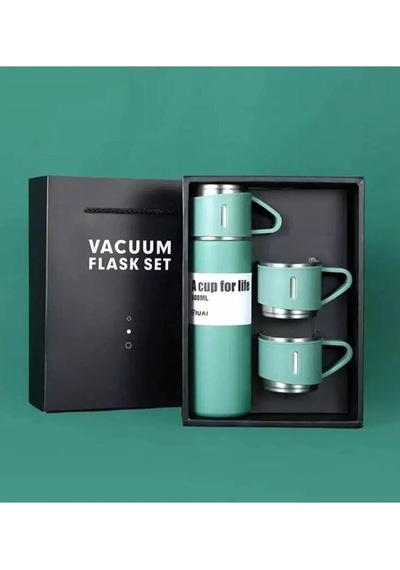 500 Ml Paslanmaz Çelik 3 Bardaklı Termos Set Yeşil