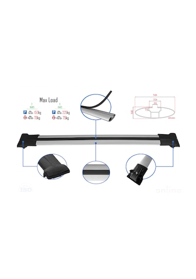 Klasik Universal Ara Atkı Tavan Barı Gri 138cm