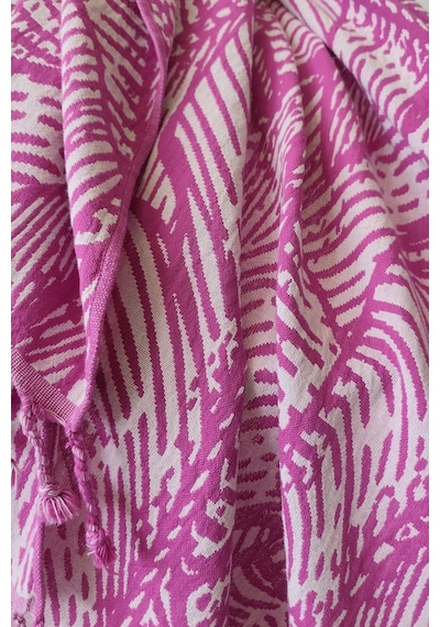 Jakarlı Müslin Peştemal-yaprak Desen-90x170 Cm Fusya Fuşya