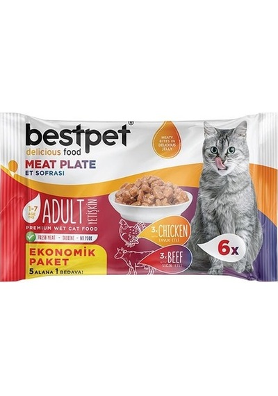 Bestpet Etli Çeşitler Ecopack 6 Al 5 Öde Yetişkin Kedi Konservesi 85 G
