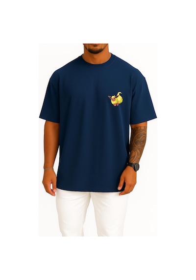 Bahriyeli Collection Oversize Flareon Cep Baskılı Unisex T-shirt Lacivert
