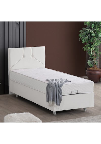 Wick Tek Kişilik Baza Başlık Letto Yatak Seti - Beyaz 100 x 200