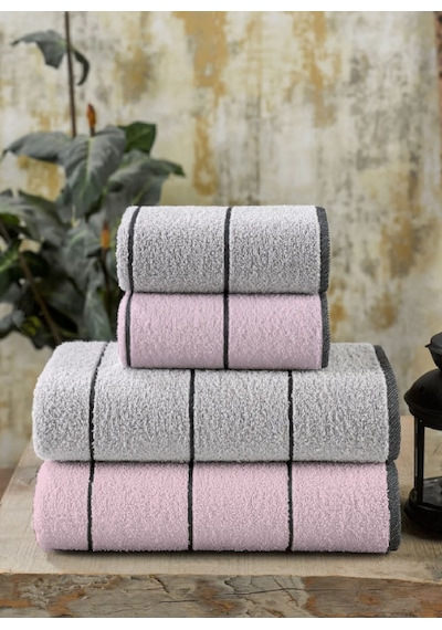 Eumenia Pudra Valona 50 x 85 – 70 x140 cm 4'lü Banyo Havlu Seti | Pudra-Gri