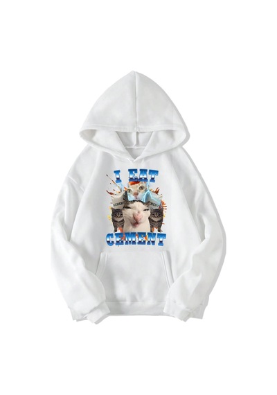 Brz Collection Unisex Oversize Beyaz I Eat Cement Hoodie Beyaz