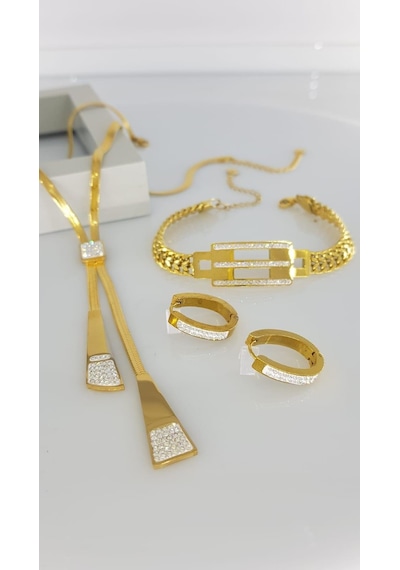 Kraliçe Çelik Takı Seti 326 Gümüş - Rose Gold