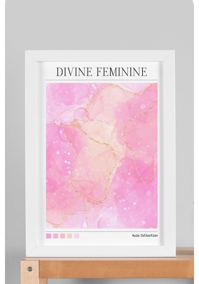 Divine Feminine Çerçeveli Tablo İlahi Dişilik Pembe Sarı Aura Enerji Renkleri