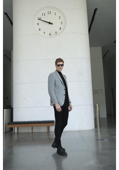 Erkek Yün Ceket Kırçıllı Slim Fit Mono Yaka Torba Cepli Çift Yırtmaçlı Ceket Ncs Jeans 4009-Gri Erkek Yün Ceket Kırçıllı Slim Fit Mono Yaka Torba Cepli Çift Yırtmaçlı Ceket Ncs Jeans 4009-Gri