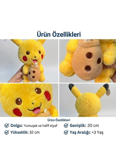 2li Pokemon Go Pikachu Peluş Oyuncak 32 Cm İthal Soft Kumaş Büyük Boy Uyku Oyun Arkadaşı Seti 2 Adet Sarı