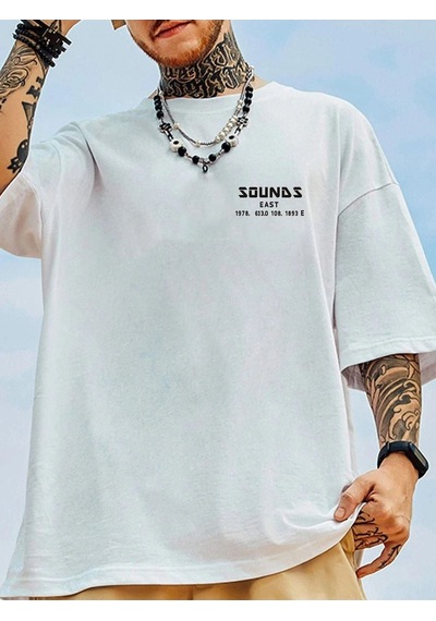 Erkek Beyaz Oversize Sea Son Baskılı Örme T-shirt Beyaz