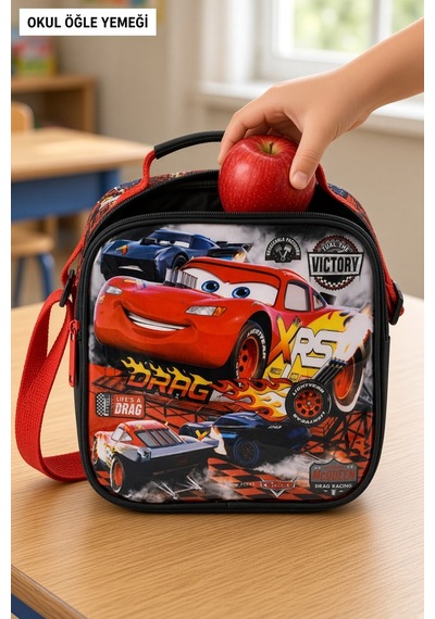 Cars Şimşek Mcqueen Arabalar Beslenme Çantası Çocuk Okul Yemek Çantası Günlük 22x22x10 Cm Çok Renkli