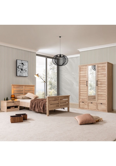 Polo Genç Odası - 3 Kapaklı Dolap, Karyola, Komodin Ceviz