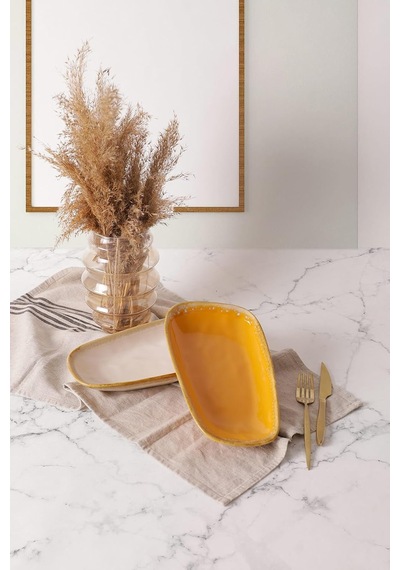 Shizen Sarı/krem Tetra Kayık Tabak 28 Cm 2 Adet Q46-q44 Çok Renkli