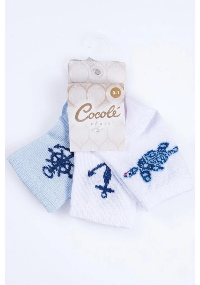 Cocole Socks Erkek Çocuk Soket Çorabı 3 Lü Set Pamuklu Kaplumbağa & Nautical Konsept Desenli Çok Renkli