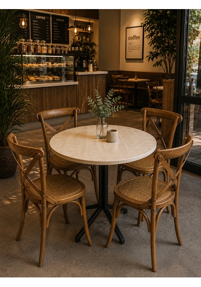 Umutpark Metal İkiz Ayaklı Ahşap Bistro Mutfak Masası. Siyah