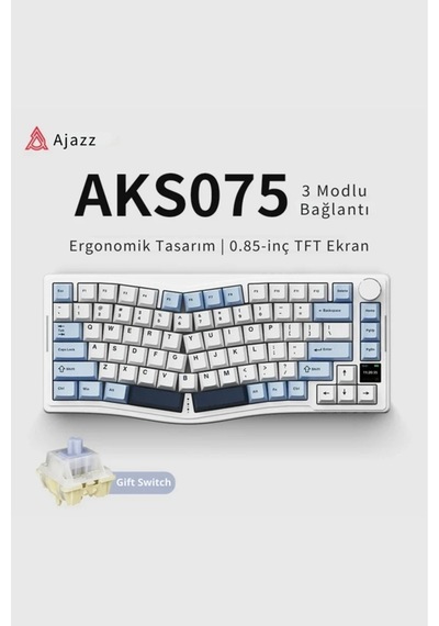 Aks075 Ergonomik Gift Switch-mekanik Klavye-bt5.1/2.4gwireless/usb-hot Swap Dinamik Rgb - Mavi