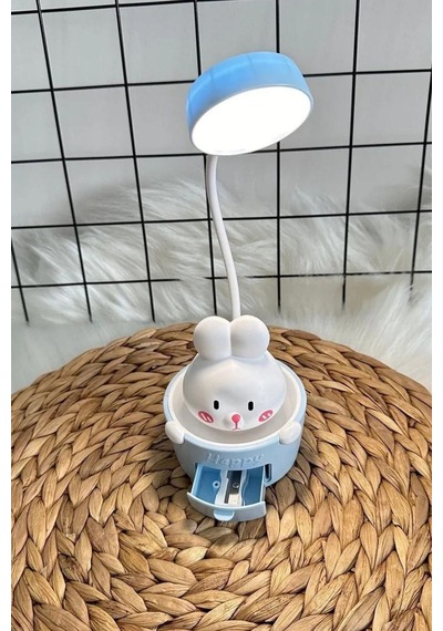 Tavşanlı Masa Lambası Şarjlı Gece Lambası, Led Işık Ve Sevimli Tasarım Sticker Hediyeli 001