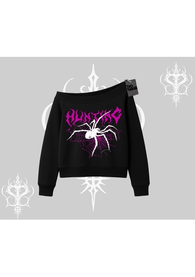 Startmore Beyaz Kayık Yaka Sweatshirt Autumn Spider Siyah