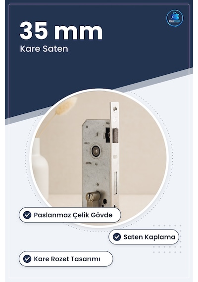 Kilit Silindir Gömme 35 Mm Kare Saten Paslanmaz Çelik Kapı Kilidi