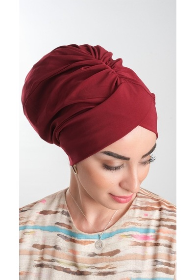 Hürrem Bone Bordo Pratik Hazır Geçmeli Tesettür Bone Sandy Kumaş Büzgülü 2114 Bordo